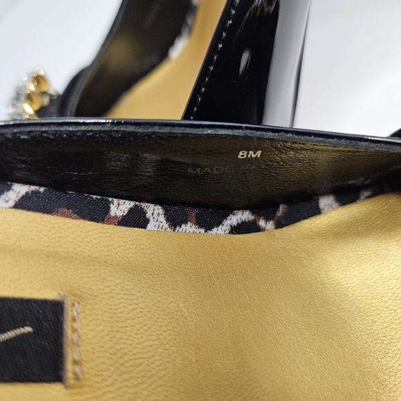 Beverly Feldman Black Peep Toe Heels Open Back 8M Rhinestones Kitten Heel - Picture 12 of 17